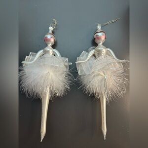 White Ballerina Blown Glass Holiday Christmas Ornaments